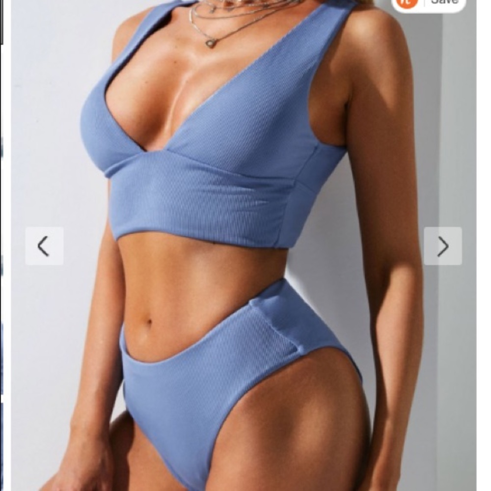 ZAFUL Ribbed Plunging Plain Tankini